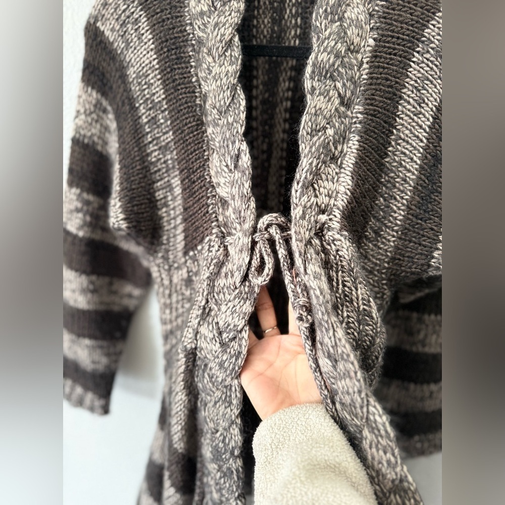 Y2K Chunky Knit Boho Cardigan Brown Striped Braided Tie Front S/M - Picture 6 of 6